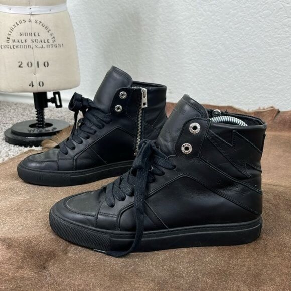 Zadig and Voltaire ZV1747 High Flash Sneakers Zipper Lightning Bolt High Top - Picture 1 of 11